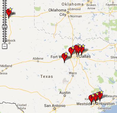 Map Of Megaball Jackpot Winners in Texas