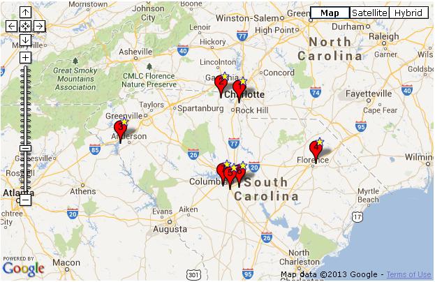 Map of Powerball Winners in South Carolina